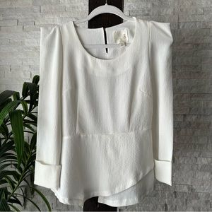 LINE & DOT White Drape Square Sleeve Polyester Blouse Size Small